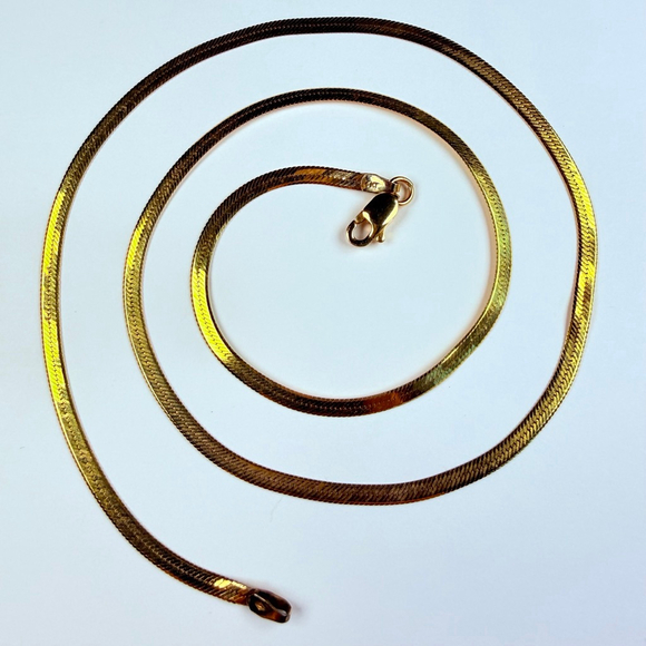 14K Solid Yellow Gold 2.5MM Classic Flat Herringbone Vintage Necklace 18